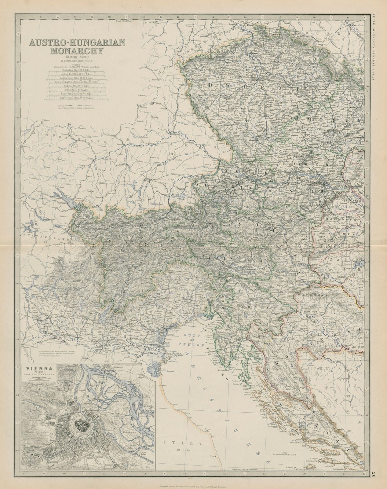 Austro-Hungarian Monarchy (West) Vienna Austria. 50x60cm. JOHNSTON 1879 map